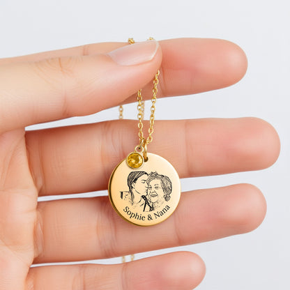 Collier Médaille Gravée & Pierre de Naissance