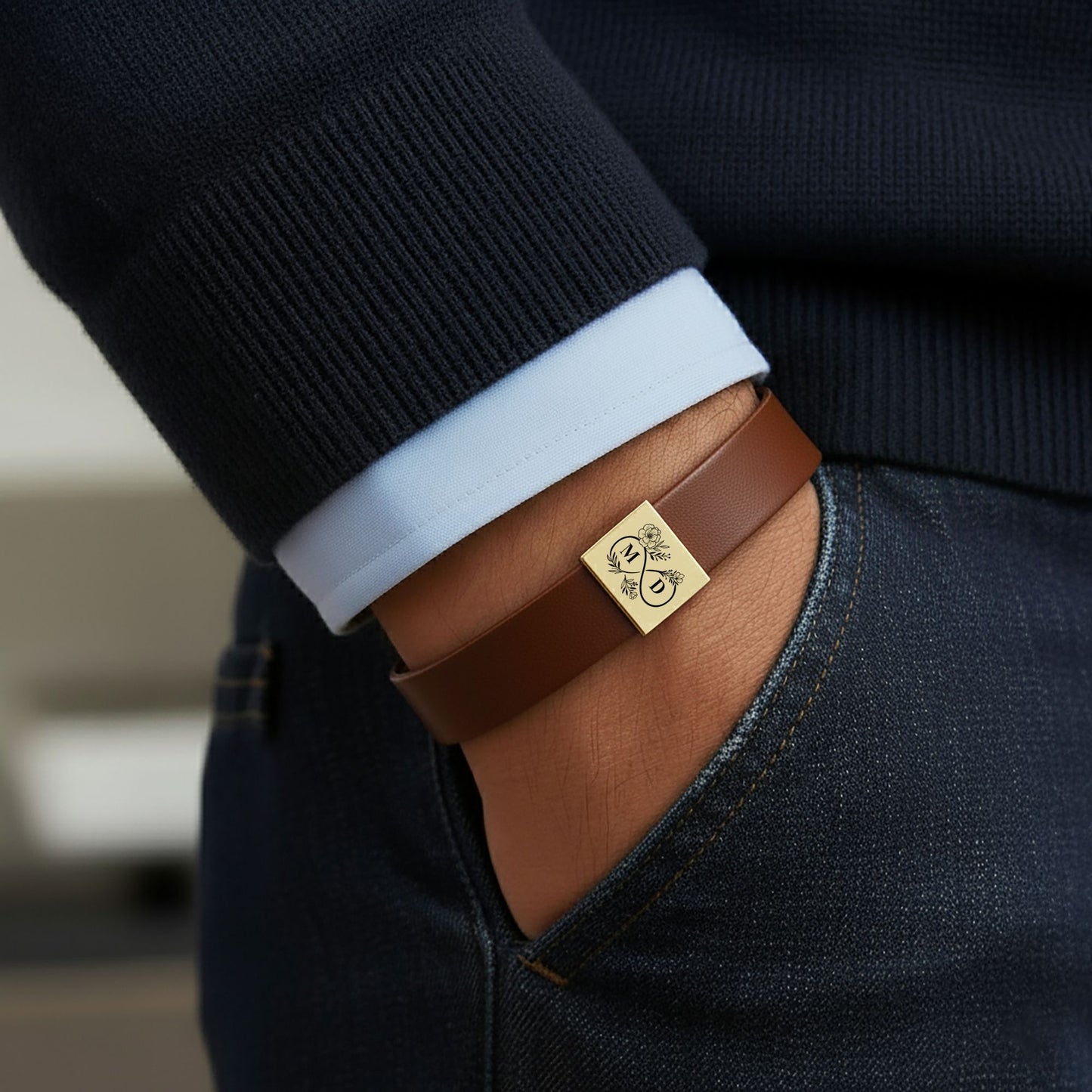 Bracelet Homme en Cuir Gravé Personnalisé
