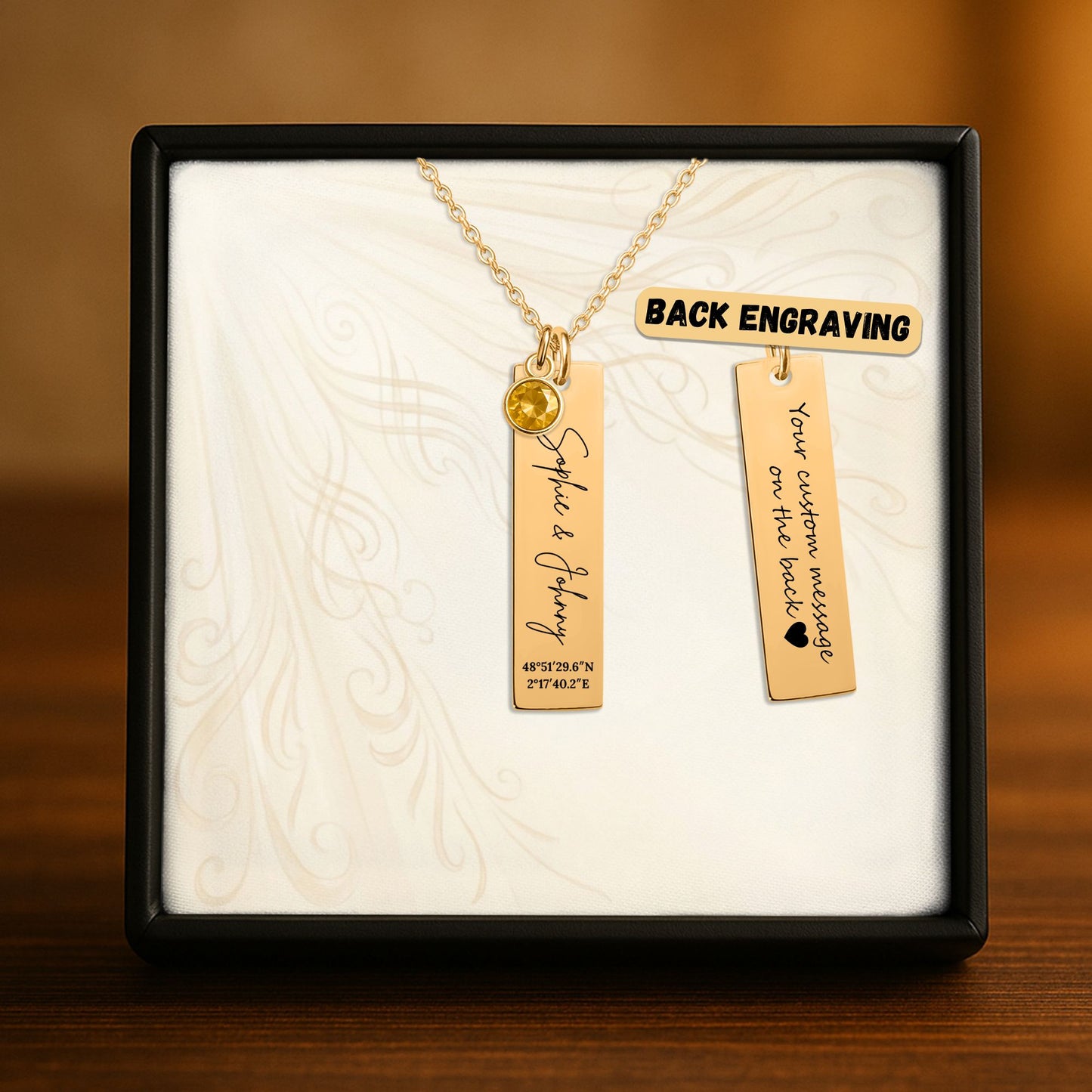 Collier Barre Verticale & Pierre de Naissance