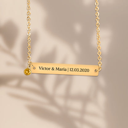Collier Barre Horizontale & Pierre de Naissance