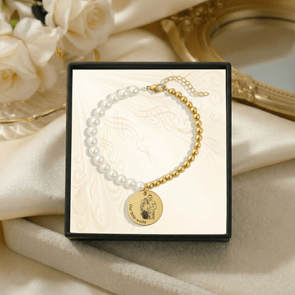 Bracelet Perles de Nacre & Médaille Gravée
