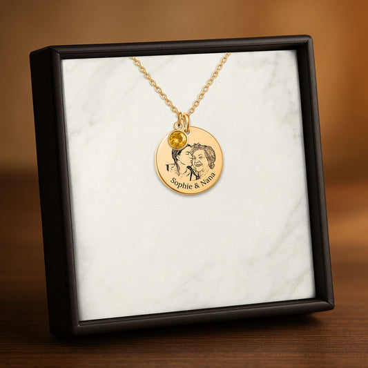 Collier Médaille Gravée & Pierre de Naissance