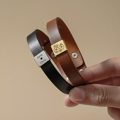 Bracelet Homme en Cuir Gravé Personnalisé