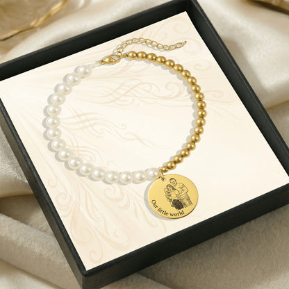 Bracelet Perles de Nacre & Médaille Gravée