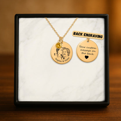 Collier Médaille Gravée & Pierre de Naissance