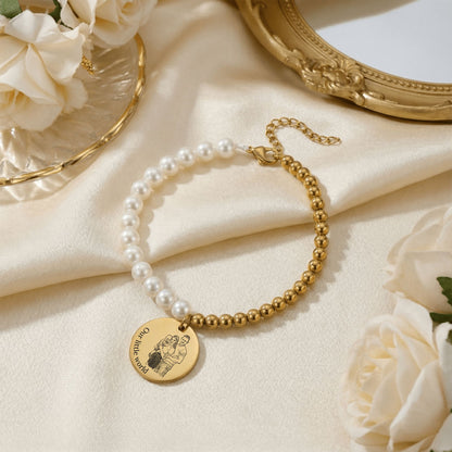 Bracelet Perles de Nacre & Médaille Gravée