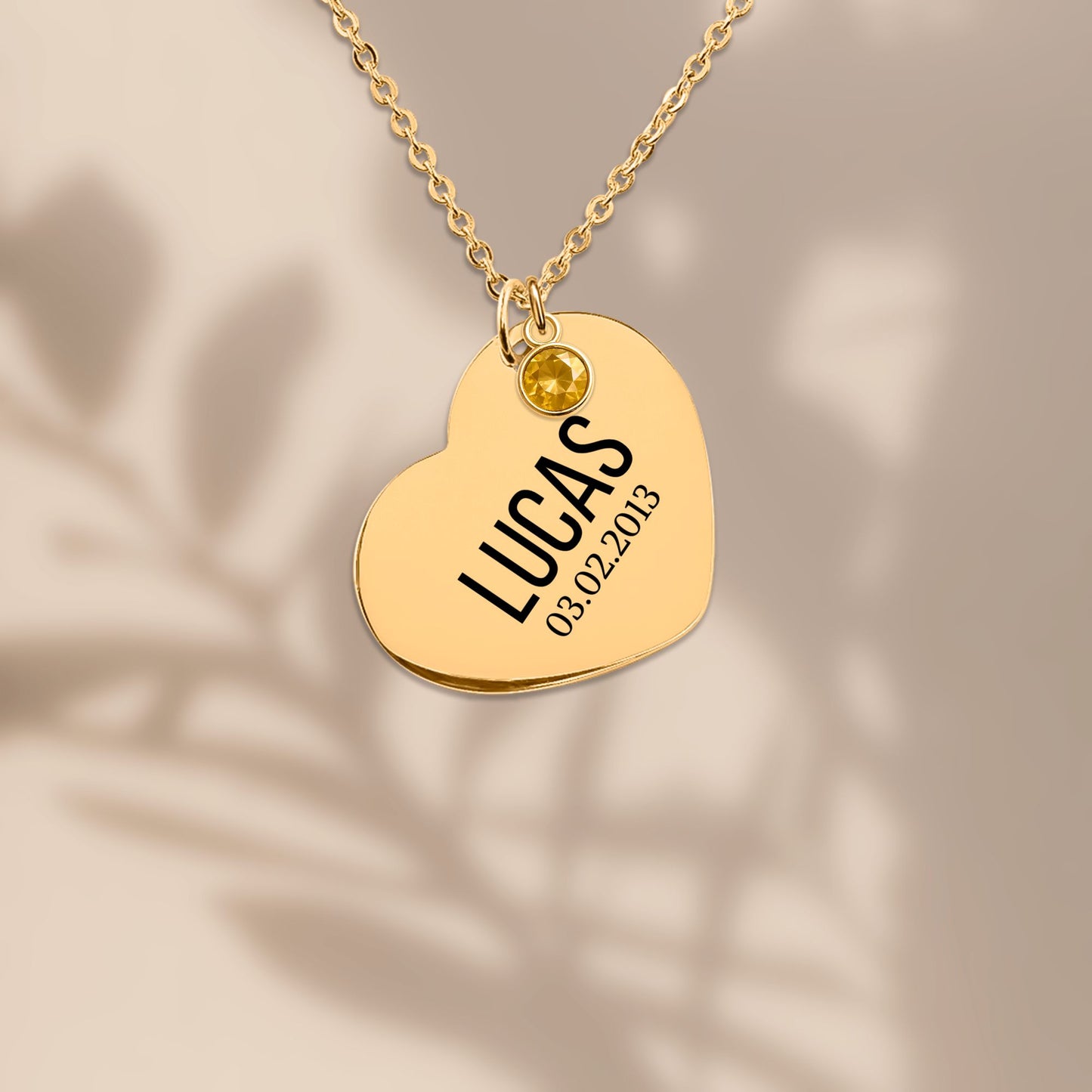 Collier Cœur Gravé & Pierre de Naissance