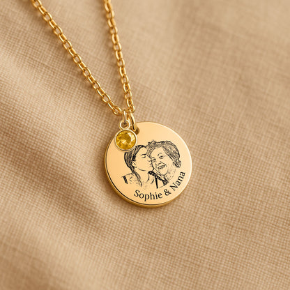 Collier Médaille Gravée & Pierre de Naissance