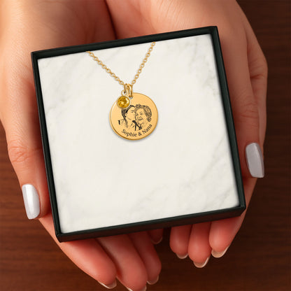 Collier Médaille Gravée & Pierre de Naissance