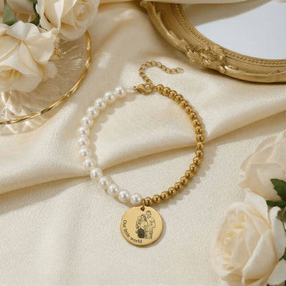 Bracelet Perles de Nacre & Médaille Gravée