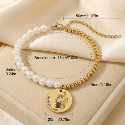 Bracelet Perles de Nacre & Médaille Gravée