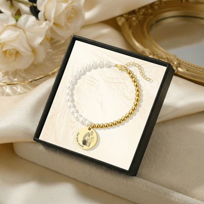 Bracelet Perles de Nacre & Médaille Gravée
