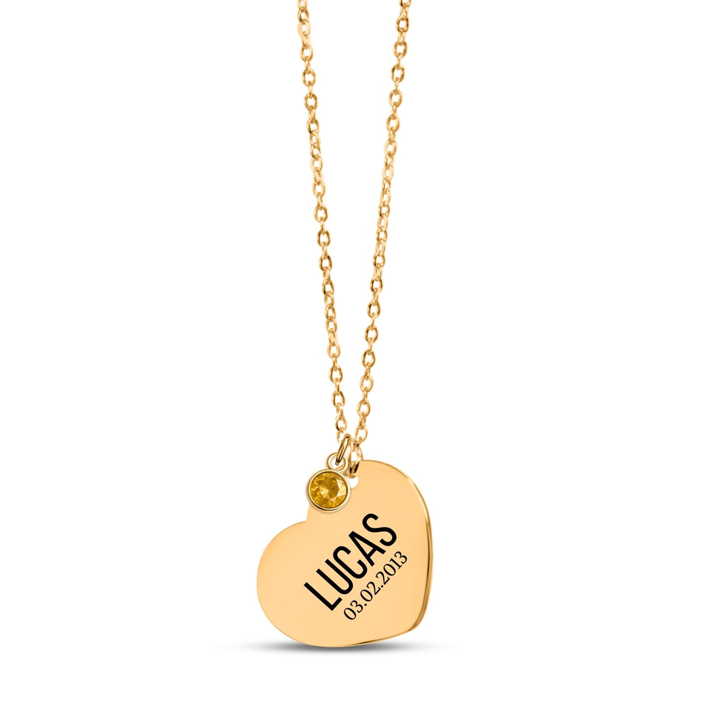 Collier Cœur Gravé & Pierre de Naissance