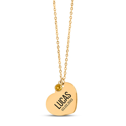 Collier Cœur Gravé & Pierre de Naissance