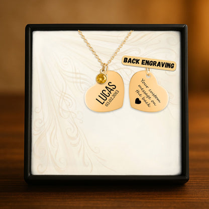 Collier Cœur Gravé & Pierre de Naissance