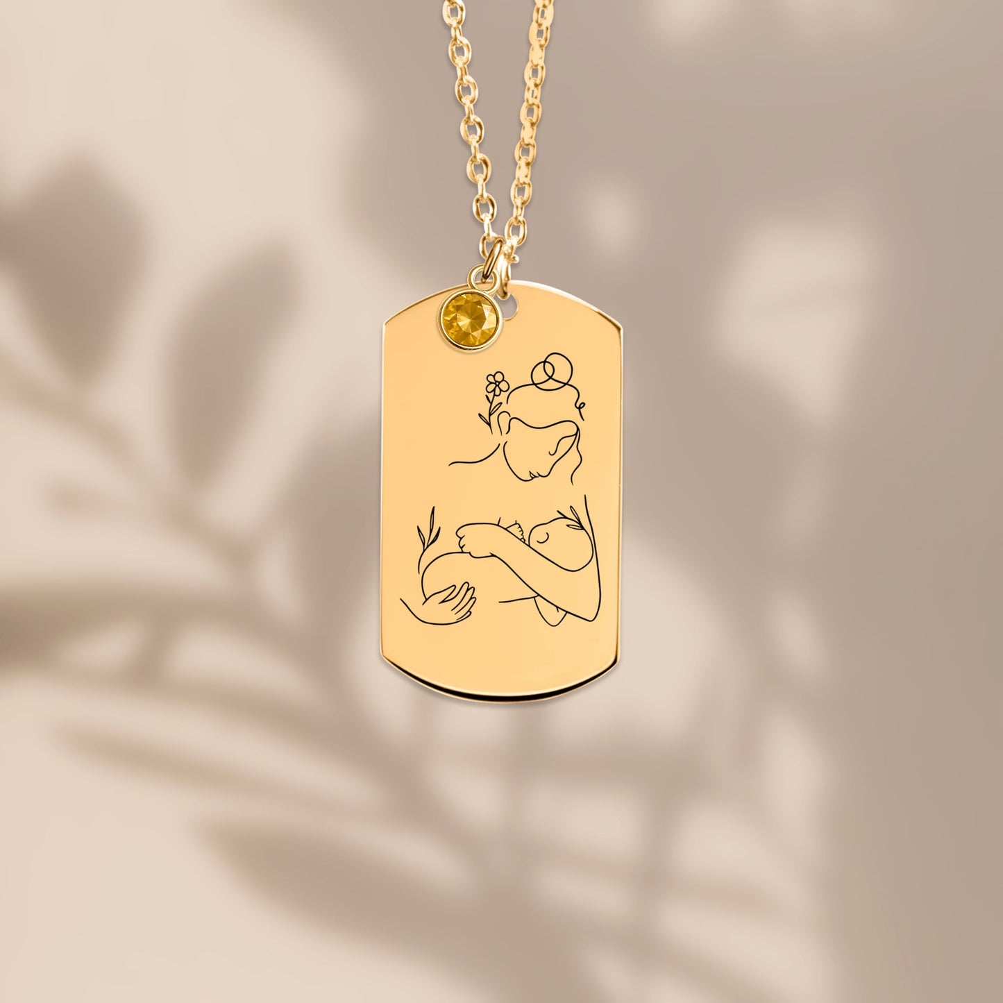 Collier Plaque Gravée & Pierre de Naissance