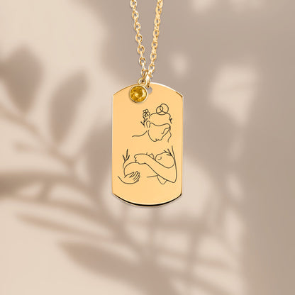 Collier Plaque Gravée & Pierre de Naissance