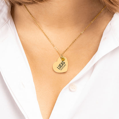 Collier Cœur Gravé & Pierre de Naissance